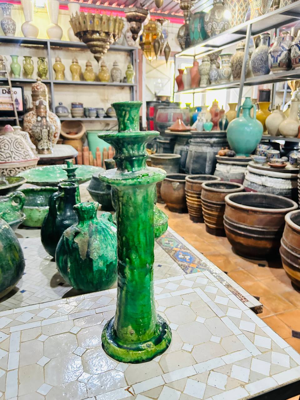 Bougeoir en Céramique Verte de Tamegroute - Pièce Artisanale Unique