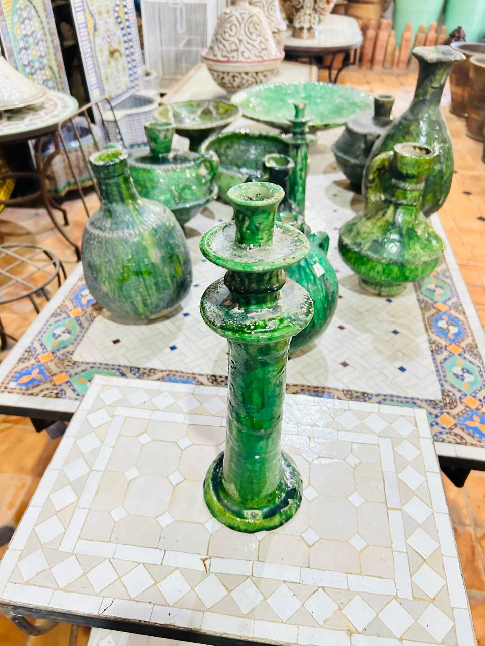 Bougeoir en Céramique Verte de Tamegroute - Pièce Artisanale Unique
