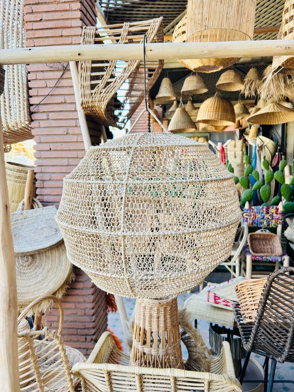 Suspension en Osier – Lampe Bohème Artisanale 50 cm