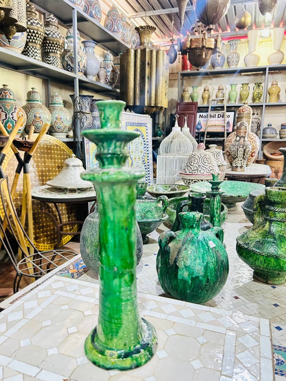Bougeoir en Céramique Verte de Tamegroute - Pièce Artisanale Unique