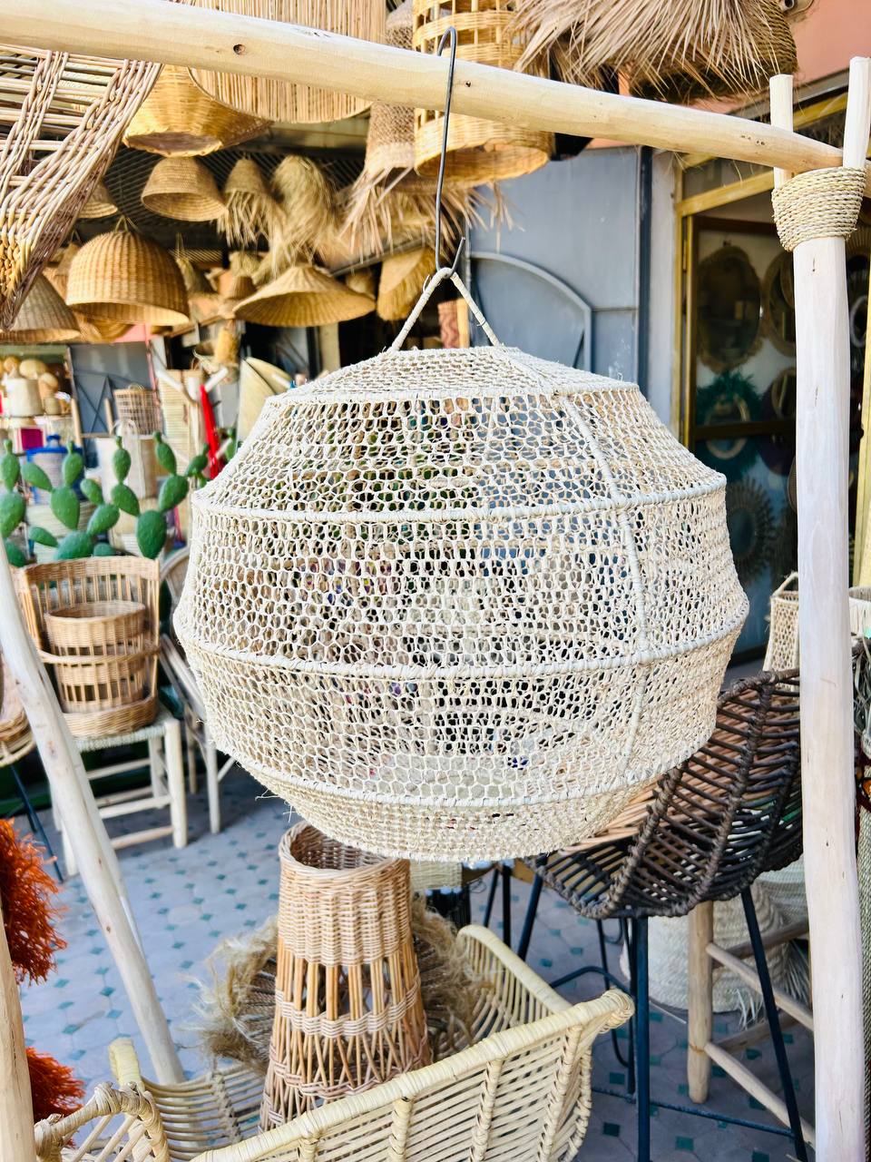 Suspension en Osier – Lampe Bohème Artisanale 50 cm