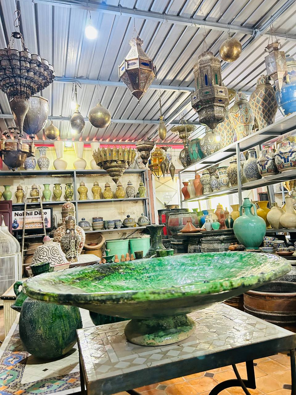 Grande Assiette Artisanale en Céramique Verte de Tamegroute - 60 cm - Pièce Unique