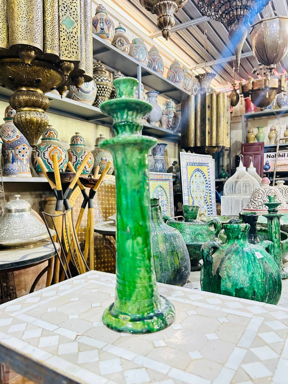 Bougeoir en Céramique Verte de Tamegroute - Pièce Artisanale Unique
