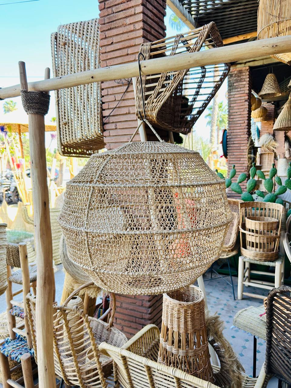 Suspension en Osier – Lampe Bohème Artisanale 50 cm