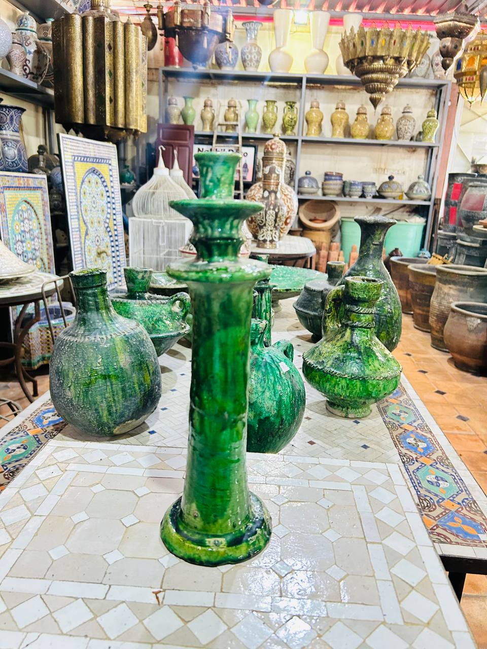 Bougeoir en Céramique Verte de Tamegroute - Pièce Artisanale Unique