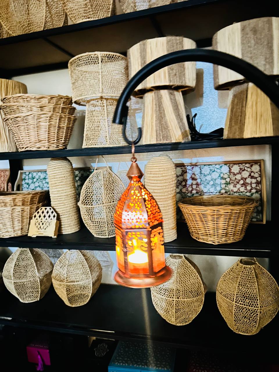 Abat-jour Bohème pour Bougie - Motif Géométrique en Métal Argenté