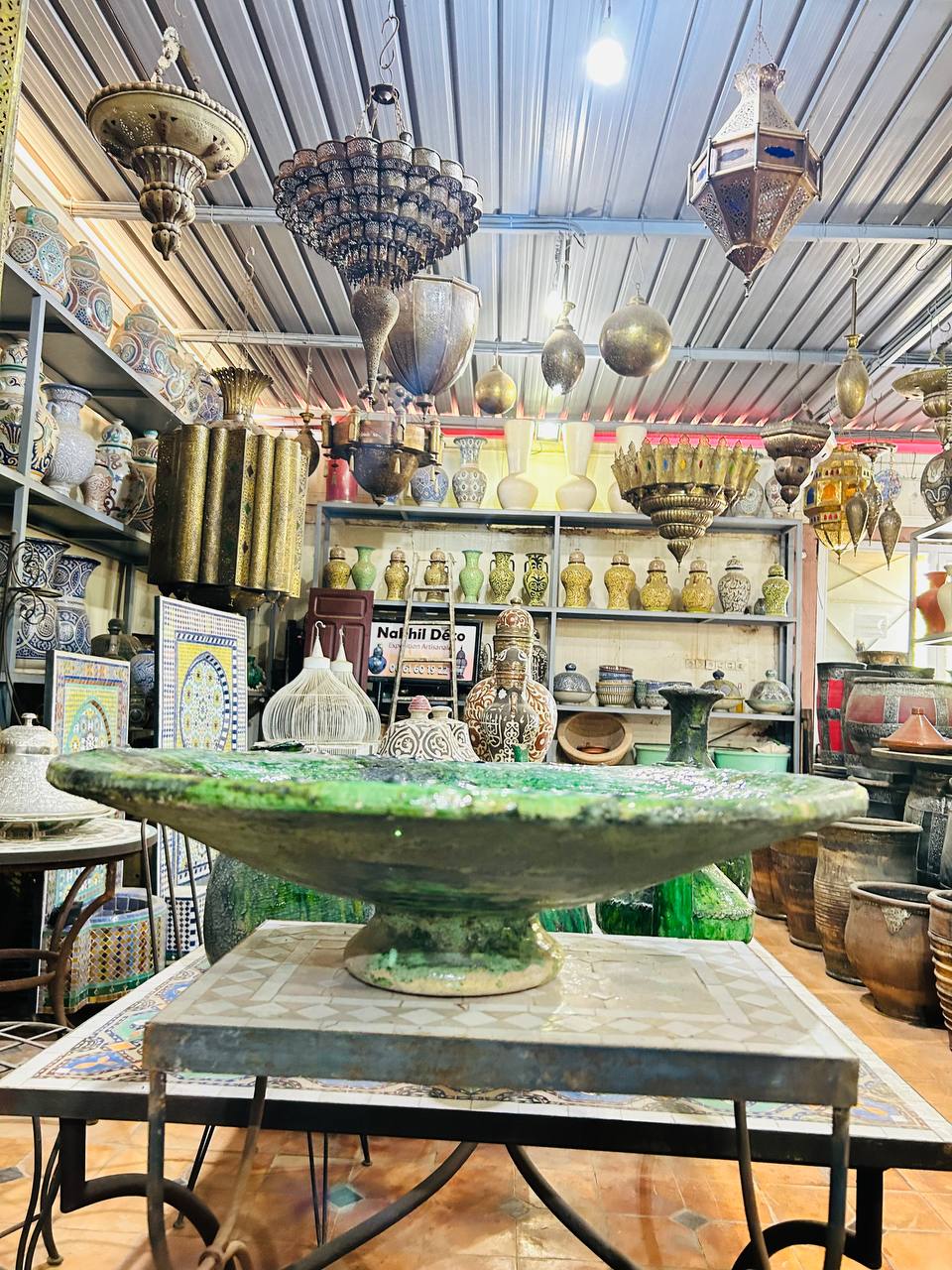 Grande Assiette Artisanale en Céramique Verte de Tamegroute - 60 cm - Pièce Unique